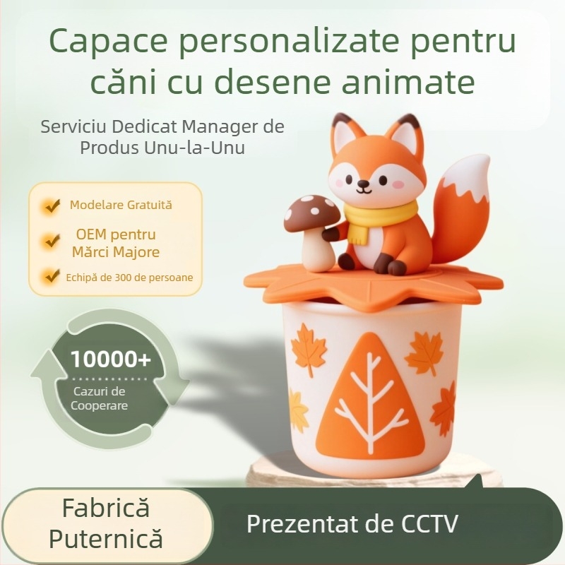 Capac de cană din silicon 3D cu figură de desene animate, protecție împotriva prafului, rezistent la temperaturi înalte, calitate alimentară, capac universal pentru cană