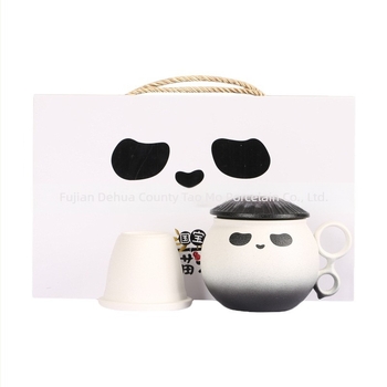 Ceașcă ceramică de birou Panda, cu capac și filtru pentru ceai și cafea, set cadou, personalizare logo
