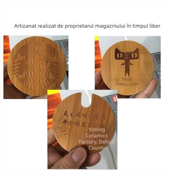Capac rotund din lemn și bambus pentru cănile din ceramică sau sticlă