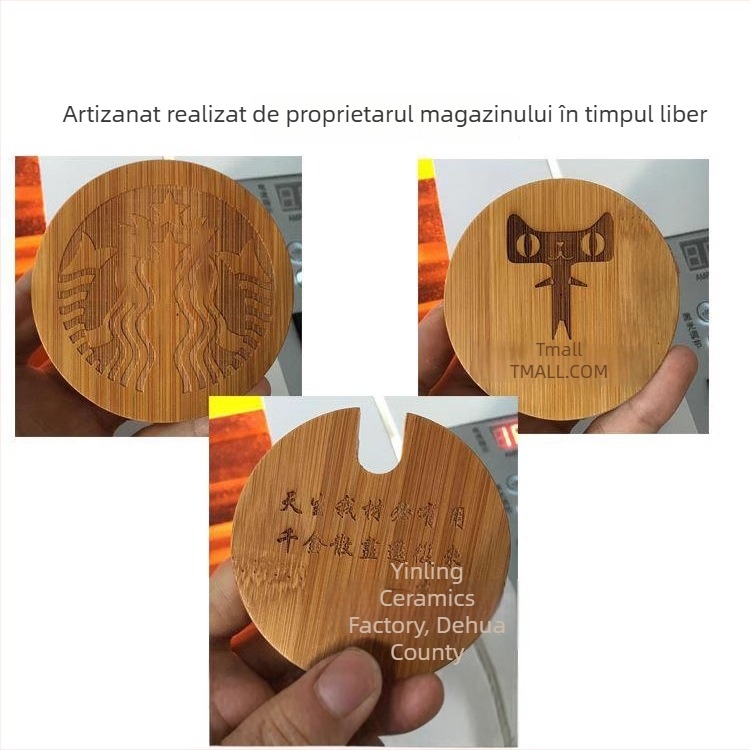 Capac rotund din lemn și bambus pentru cănile din ceramică sau sticlă