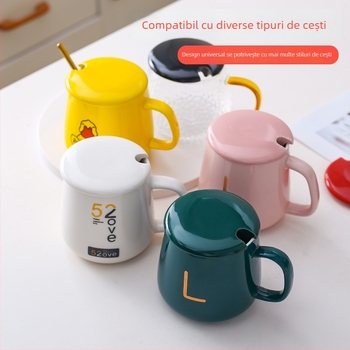Cană ceramică cu capac și linguriță, capac termostatic, capac anti-praf, accesorii pentru ceașcă