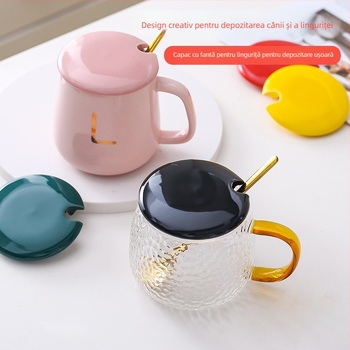 Cană ceramică cu capac și linguriță, capac termostatic, capac anti-praf, accesorii pentru ceașcă