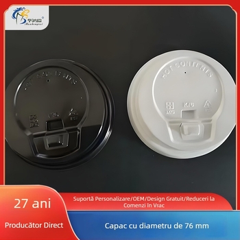 Capac plastic de unică folosință, 76 mm, capac flip-top etanș pentru pahare de hârtie, cafea și ceai cu lapte