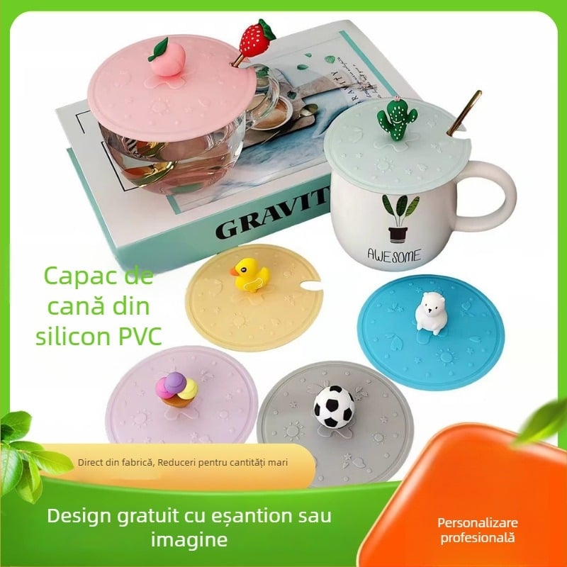 Capac de pahar din PVC cu design 3D de desene animate, capac de pahar din silicon cu figură 3D, suport moale personalizabil pentru pahar