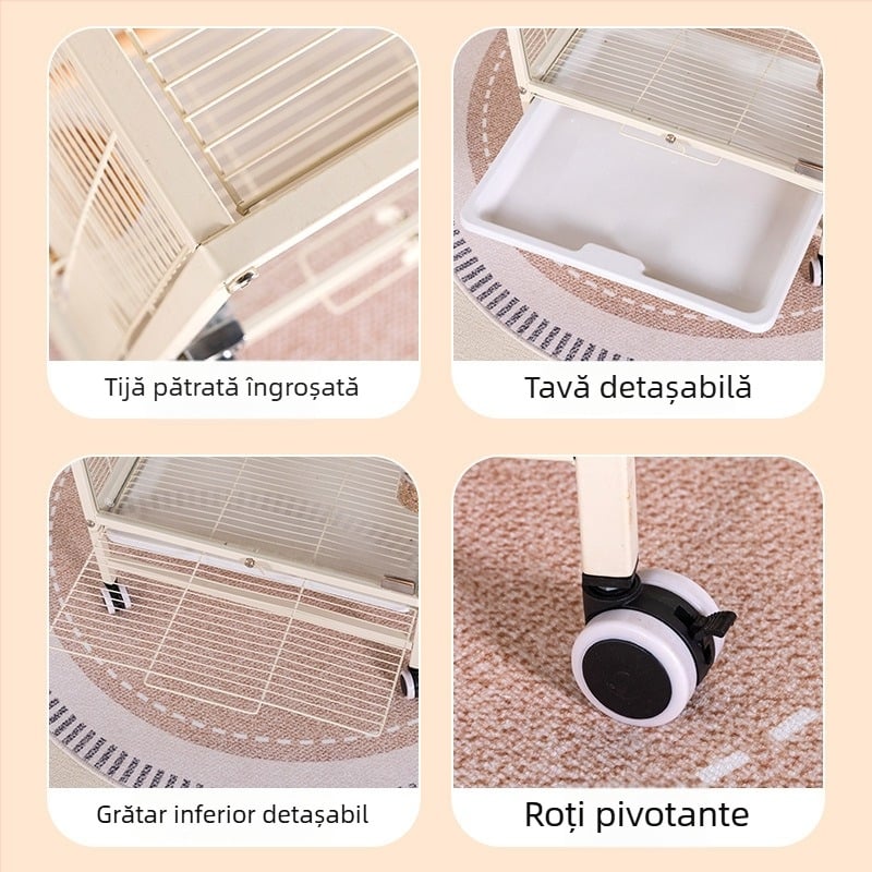 Cușcă mare de păsări pentru uz casnic, cu geam transparent rezistent la stropi pentru observare, potrivită pentru papagali și păsări mici