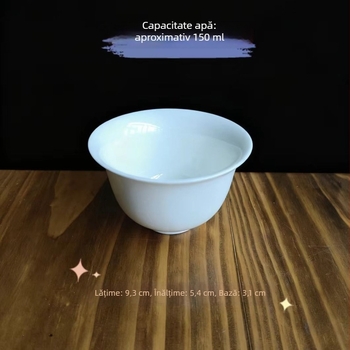 Vas de ceai din porțelan alb, manual, cu capac, 150 ml