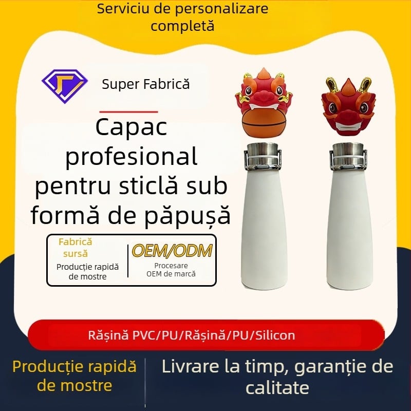 Capac de sticlă în formă de păpușă, PVC cu cauciuc moale, capac din silicon pentru termos — accesoriu personalizabil