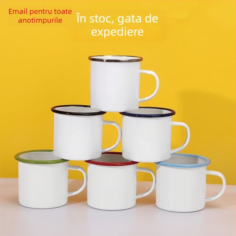 Ceașcă emailată cu logo personalizat, fotografie și text - DIY pentru birou și uz casnic