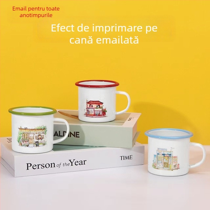 Ceașcă emailată cu logo personalizat, fotografie și text - DIY pentru birou și uz casnic