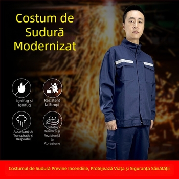 Costum de sudură din bumbac dens, rezistent la flăcări, izolație termică și protecție împotriva arsurilor, pentru uz în oțelării, cu benzi reflectorizante