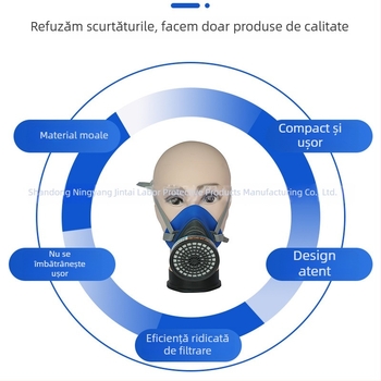 Mască de gaz TPE modificată pentru protecția împotriva prafului industrial 3001D (Albastru, Alb, Gri) pentru vopsire, substanțe chimice și pesticide