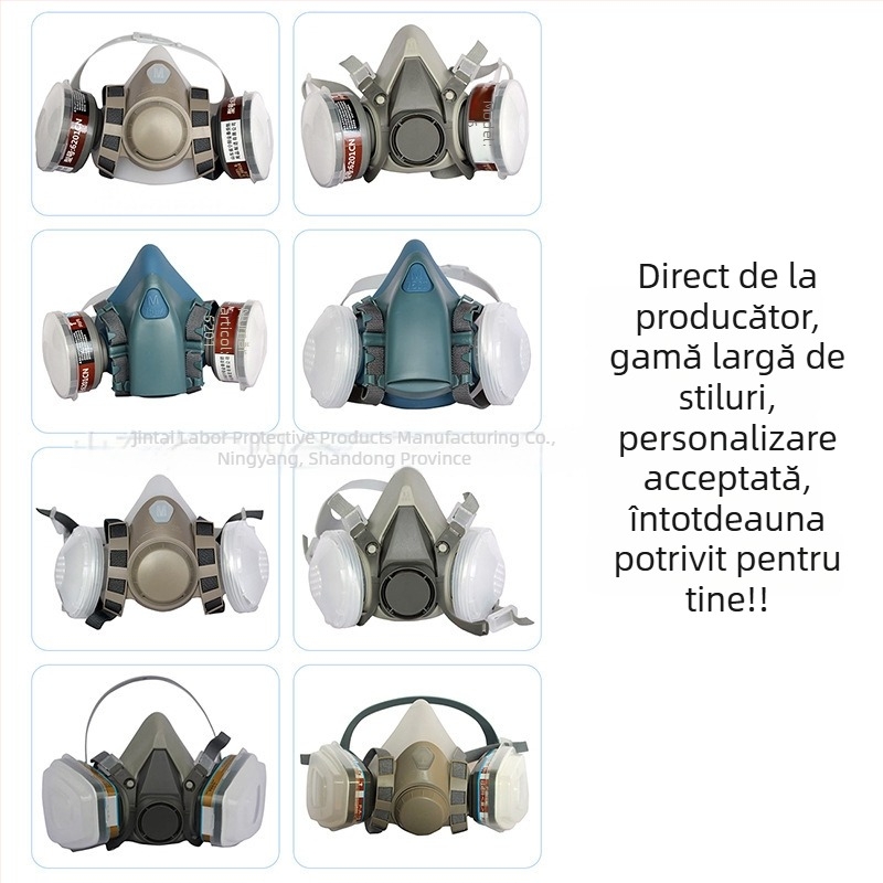 Mască de gaz TPE modificată pentru protecția împotriva prafului industrial 3001D (Albastru, Alb, Gri) pentru vopsire, substanțe chimice și pesticide