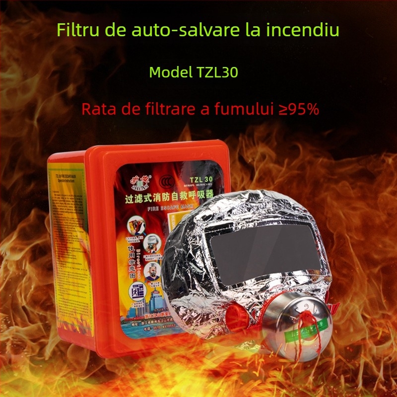 Mască de evacuare în caz de incendiu, cu filtru pentru fum și gaze toxice