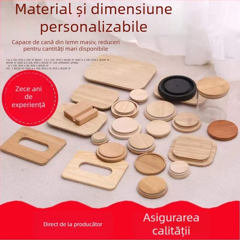 Capac universal din lemn pentru cană, etanșare din silicon, anti-alunecare, compatibil cu borcane ceramice.