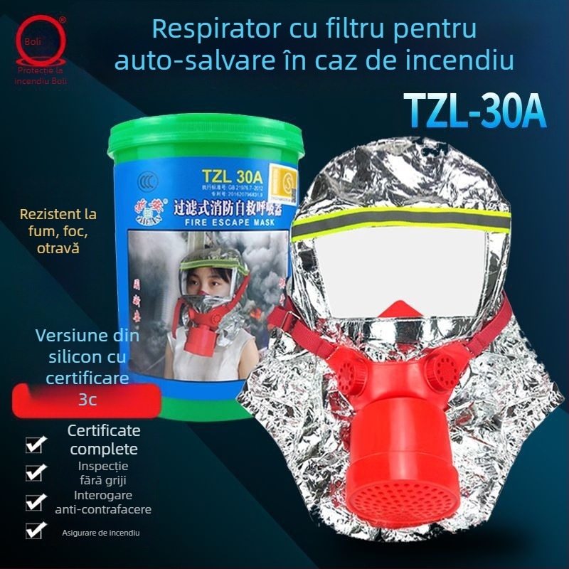 Mască de evadare din silicon TZL30A – brand Zhejiang, respirator de salvare în caz de incendiu, protecție împotriva fumului, toxinelor și prafului