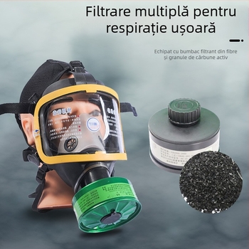 Respirator complet pentru față, cu sistem de filtrare auto pentru gaze toxice, model T3, din PC și silicon lichid