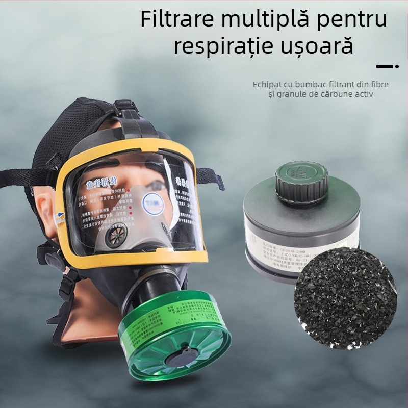 Respirator complet pentru față, cu sistem de filtrare auto pentru gaze toxice, model T3, din PC și silicon lichid