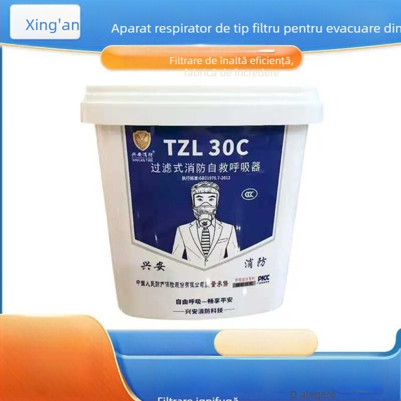 Xing'an TZL30C respirator filtrant pentru auto-salvare la incendii, mască împotriva fumului și toxinelor, certificare 3C