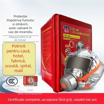 Mască de salvare cu filtru, față completă, protecție împotriva fumului și gazelor, certificat 3C pentru evacuarea în incendiu