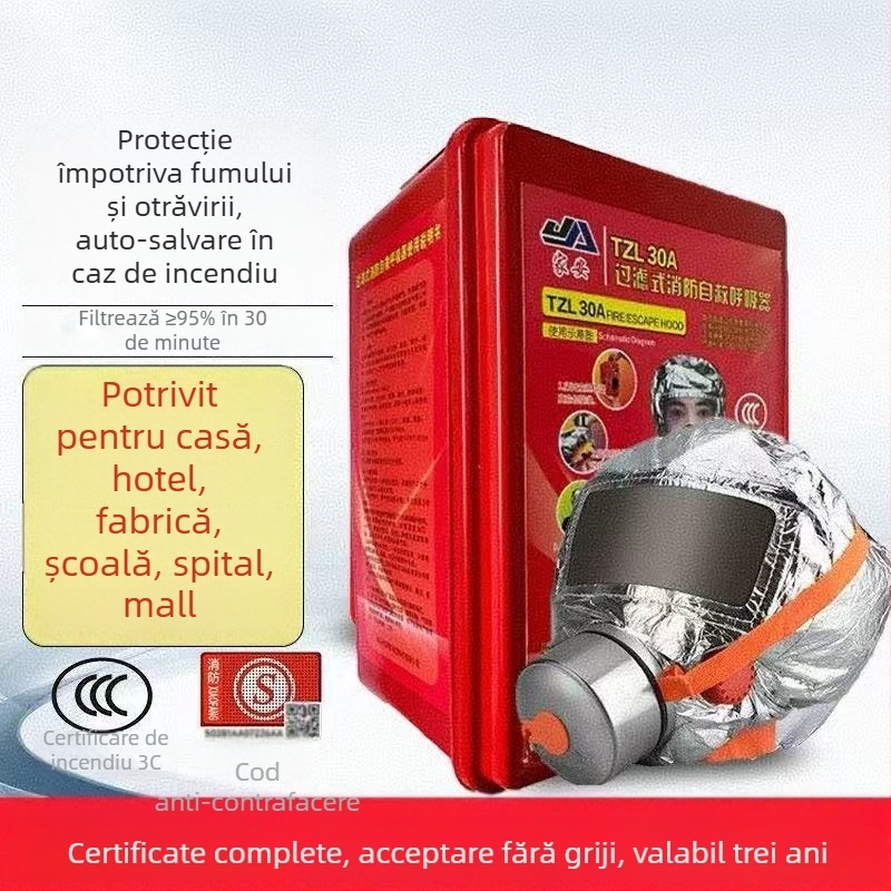 Mască de salvare cu filtru, față completă, protecție împotriva fumului și gazelor, certificat 3C pentru evacuarea în incendiu