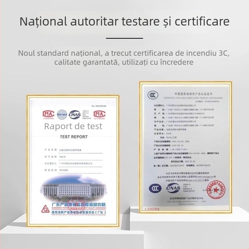 Mască de salvare cu filtru, față completă, protecție împotriva fumului și gazelor, certificat 3C pentru evacuarea în incendiu