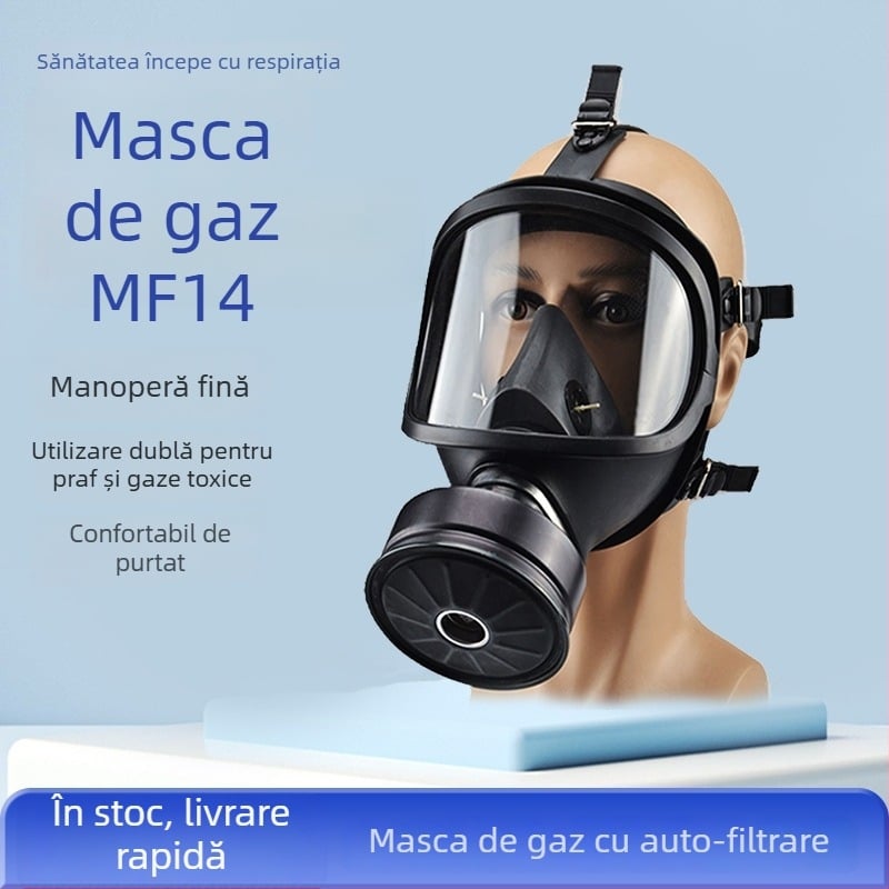 Masca de gaz MF14, față completă, montare pe cap, vizor transparent, protecție împotriva fumului și prafului, echipament de protecție industrială