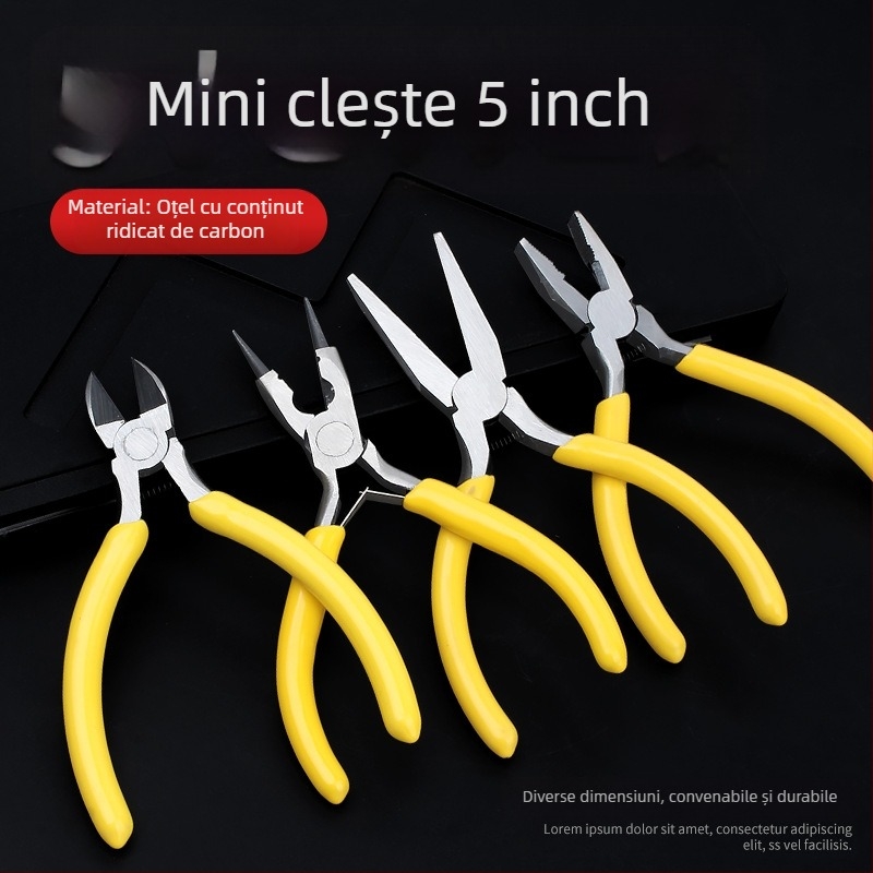 Clește cu nas subțire, mini, 5 inch, pentru electricieni, dezizolarea cablurilor, clește multifuncțional pentru cabluri și bijuterii cu nas curbat