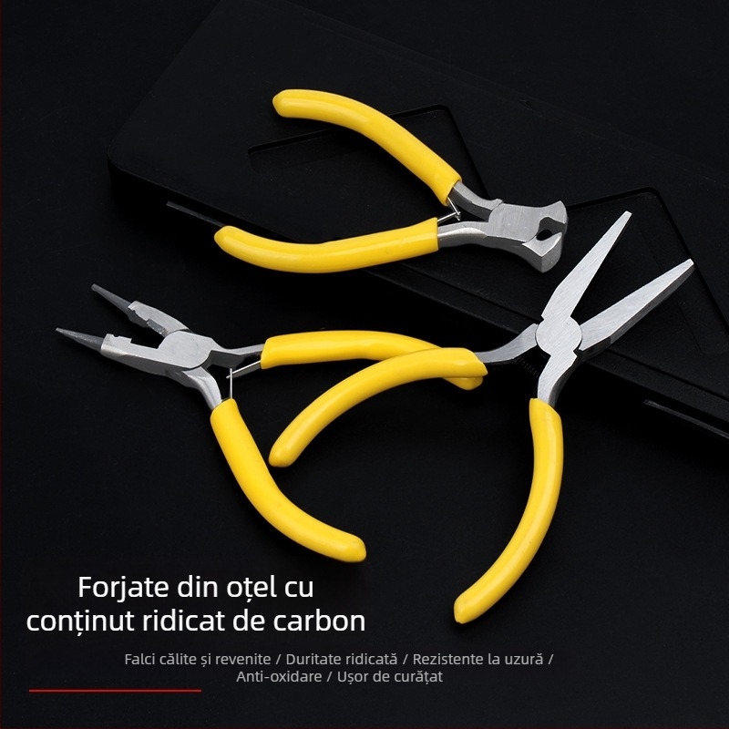 Clește cu nas subțire, mini, 5 inch, pentru electricieni, dezizolarea cablurilor, clește multifuncțional pentru cabluri și bijuterii cu nas curbat