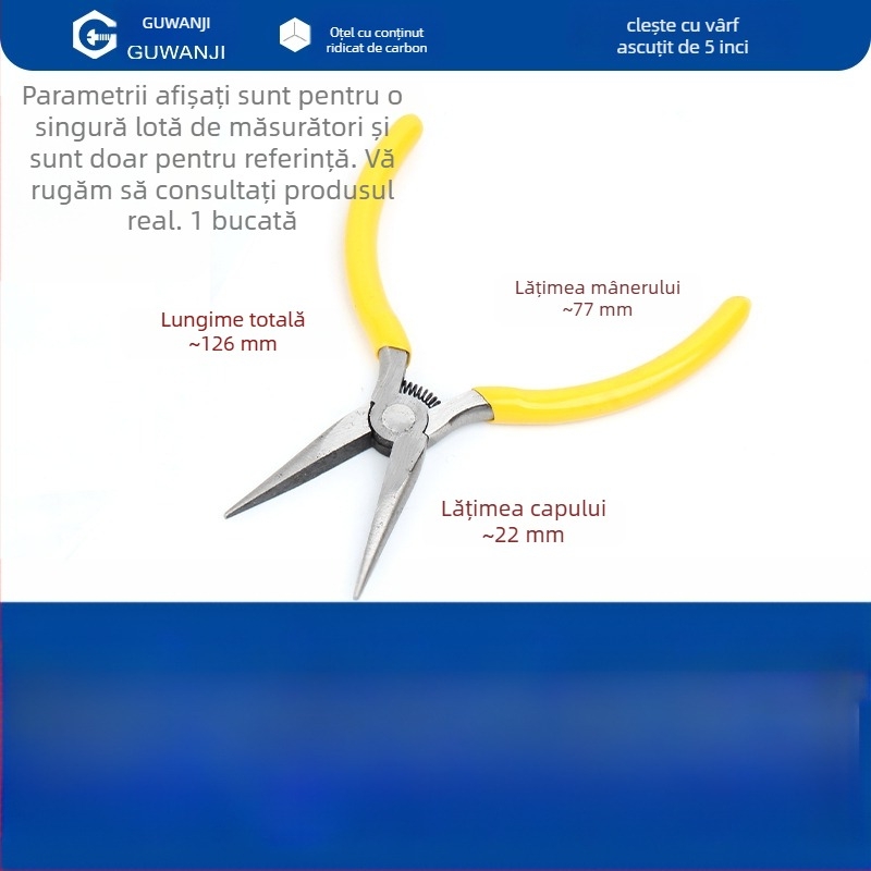 Clește cu nas subțire, mini, 5 inch, pentru electricieni, dezizolarea cablurilor, clește multifuncțional pentru cabluri și bijuterii cu nas curbat