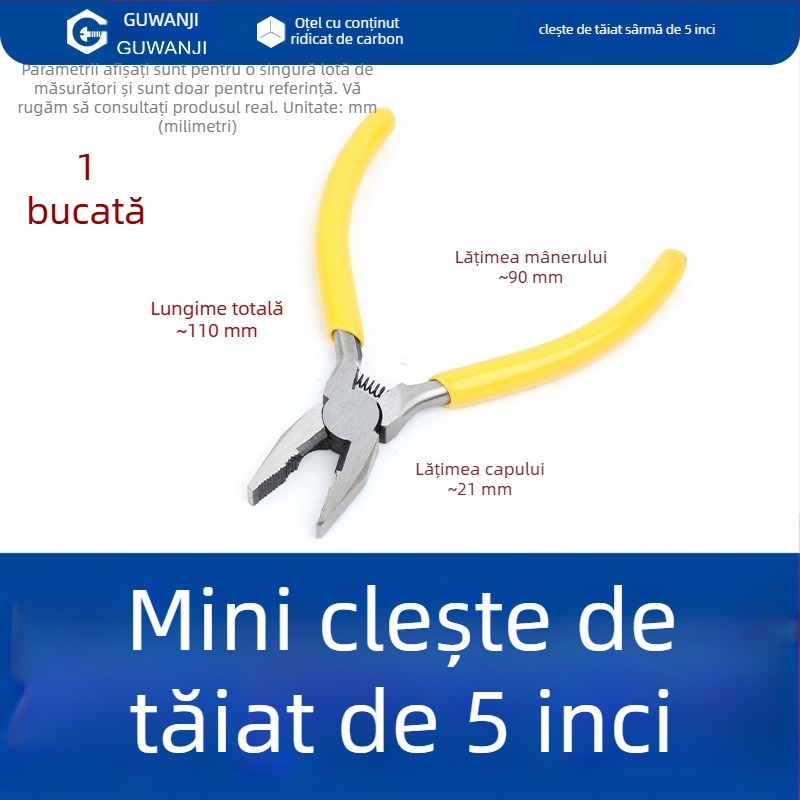 Clește cu nas subțire, mini, 5 inch, pentru electricieni, dezizolarea cablurilor, clește multifuncțional pentru cabluri și bijuterii cu nas curbat