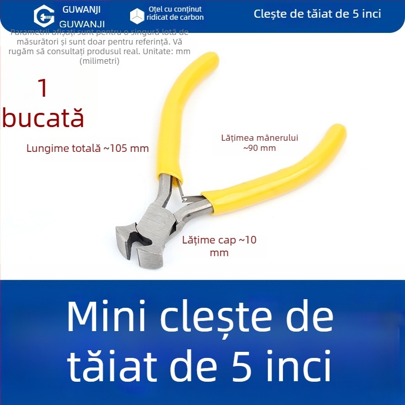 Clește cu nas subțire, mini, 5 inch, pentru electricieni, dezizolarea cablurilor, clește multifuncțional pentru cabluri și bijuterii cu nas curbat