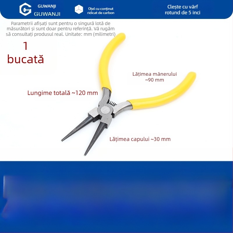 Clește cu nas subțire, mini, 5 inch, pentru electricieni, dezizolarea cablurilor, clește multifuncțional pentru cabluri și bijuterii cu nas curbat