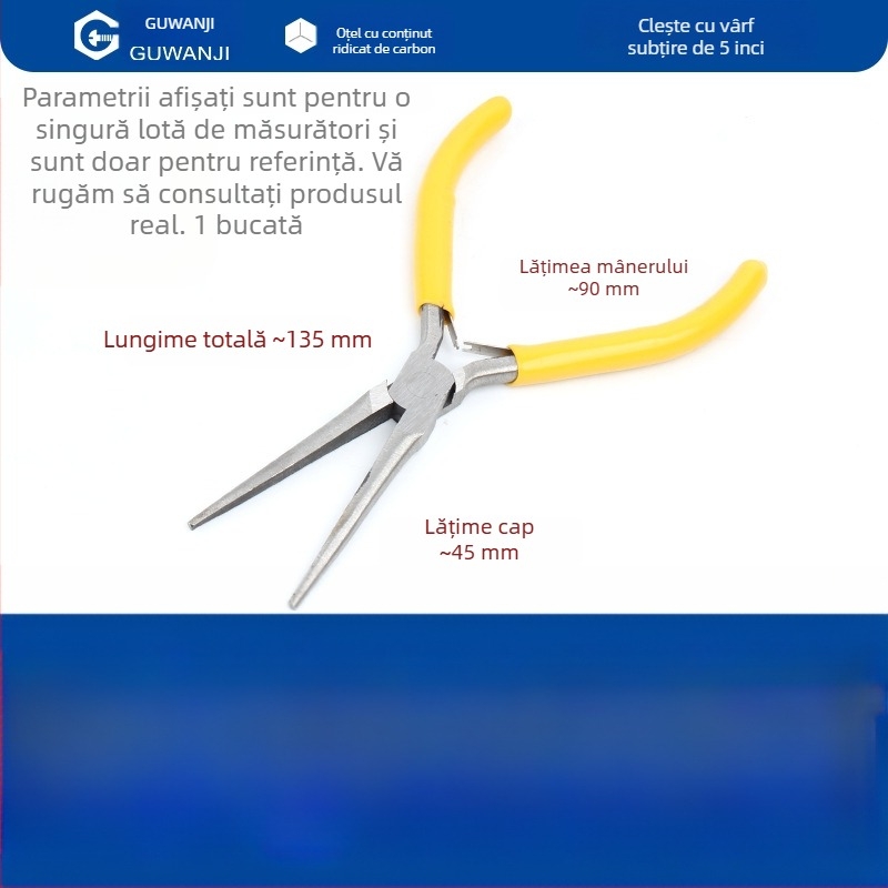 Clește cu nas subțire, mini, 5 inch, pentru electricieni, dezizolarea cablurilor, clește multifuncțional pentru cabluri și bijuterii cu nas curbat
