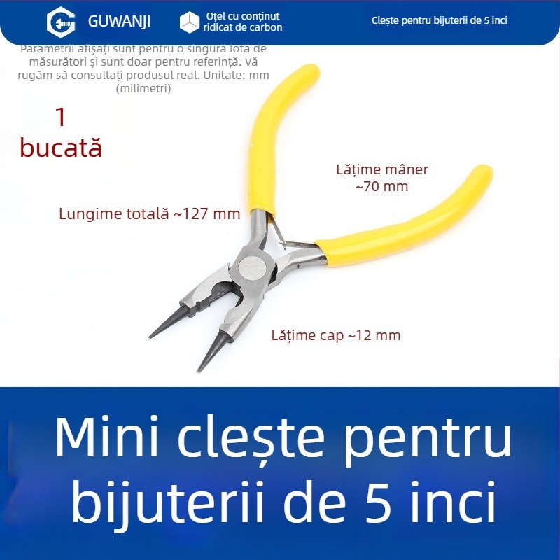 Clește cu nas subțire, mini, 5 inch, pentru electricieni, dezizolarea cablurilor, clește multifuncțional pentru cabluri și bijuterii cu nas curbat