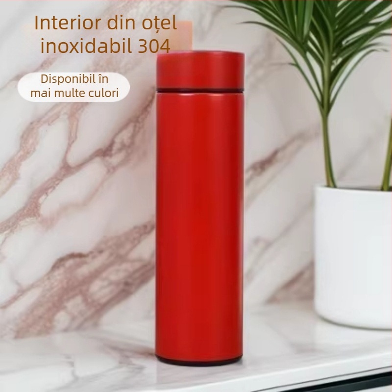 Cană de ceai din oțel inoxidabil 304, afișaj inteligent al temperaturii, atingere, dublu perete, finisaj din cauciuc