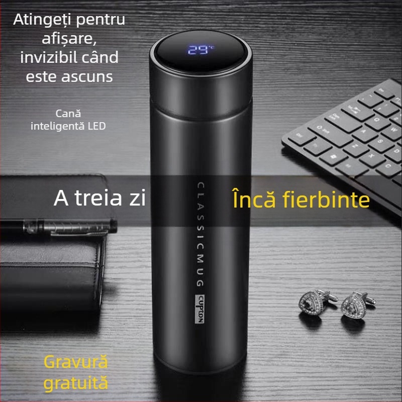 Termos inteligent pentru studenți, design premium, măsurare a temperaturii, capacitate mare, oțel inoxidabil 304, pentru mașină de serviciu