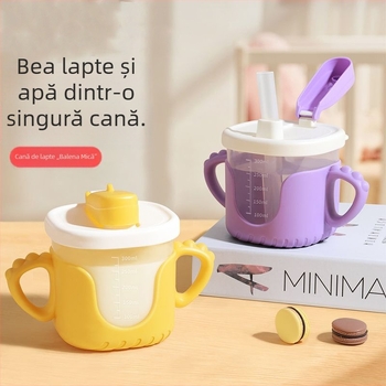 Cană de lapte pentru copii cu marcaje, cană de învățare cu pai și mâner, etanșă la scurgeri și la căderi, protecție anti-arsură — Model 06
