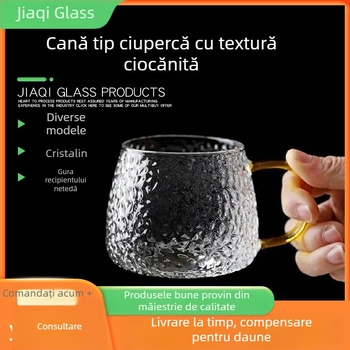 Ceașcă de ceai în formă de ciupercă, din sticlă, cu capac din bambus și mâner, set de trei piese, rezistentă la temperaturi înalte, textură ciocănită
