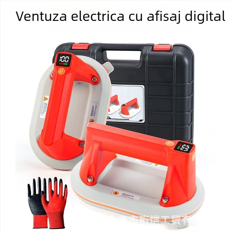 Cupă de vid cu afișaj digital, electrică pentru plăci și sticlă, pompă de aer automată, unealtă portabilă de ridicare