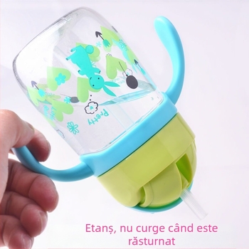 Pahar de apă pentru copii, cu sistem anti-scurgere, pai cu protecție anti-sufocare, din plastic, cu bretea, pentru preșcolari și copii mai mari