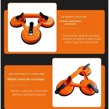 Ventuză pentru sticlă din aliaj de aluminiu, suport mare pentru plăci, ventuză cu 1–3 gheare