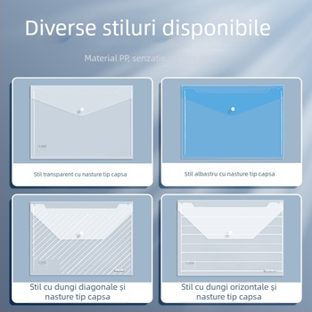 Deli 8308 Fişier A4 transparent cu închidere cu buton, pentru teste și documente, din plastic, capacitate mare.