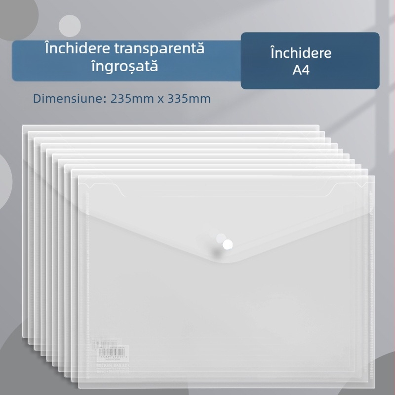 Deli 8308 Fişier A4 transparent cu închidere cu buton, pentru teste și documente, din plastic, capacitate mare.