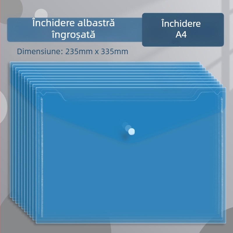 Deli 8308 Fişier A4 transparent cu închidere cu buton, pentru teste și documente, din plastic, capacitate mare.