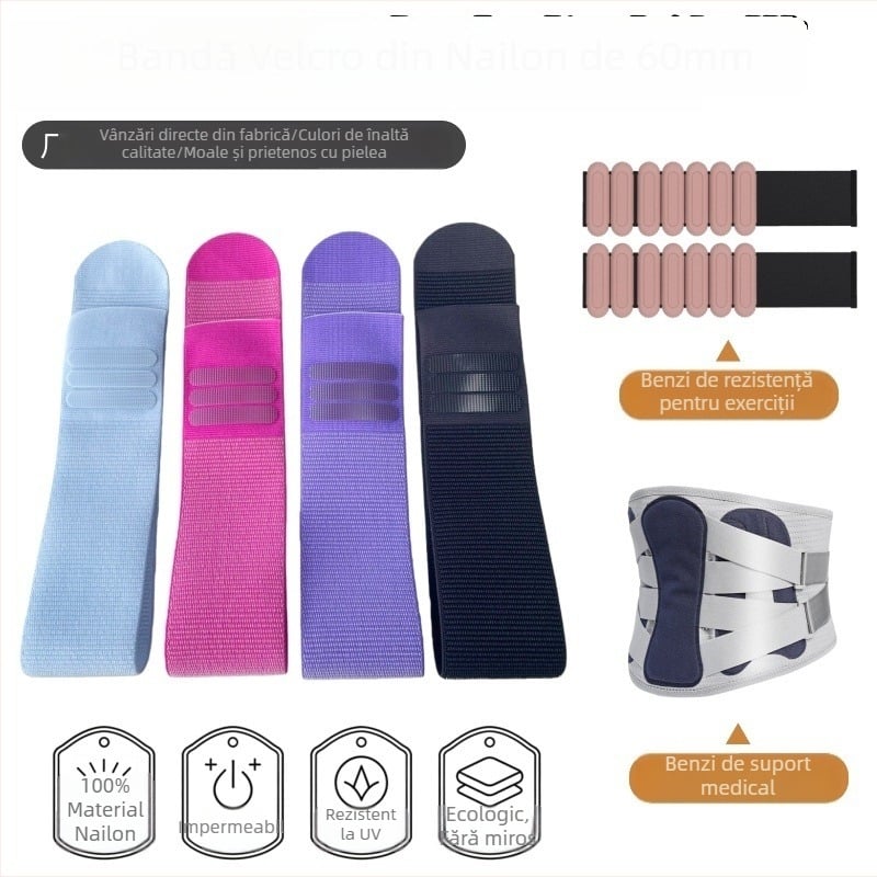 Bandă Velcro din nailon, 60 mm, cu suprafață pufoasă, neelastină, antibacteriană și rezistentă la UV, protecție medicală pentru sport, curea pentru încărcare cu greutăți