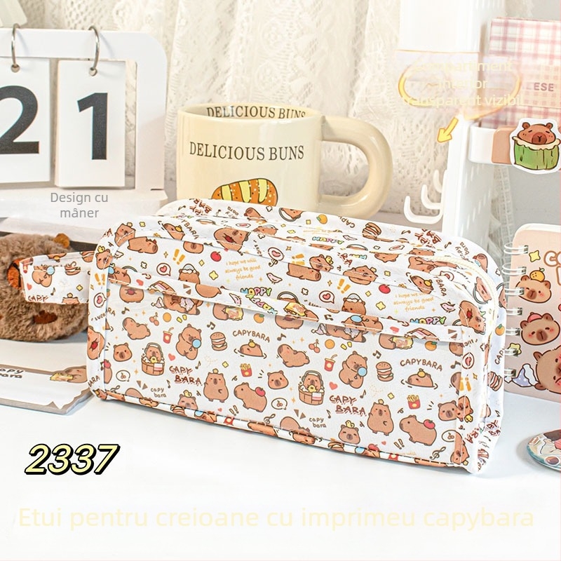 Penar Capybara pentru elevi, capacitate mare, portabil, cu compartimente multiple