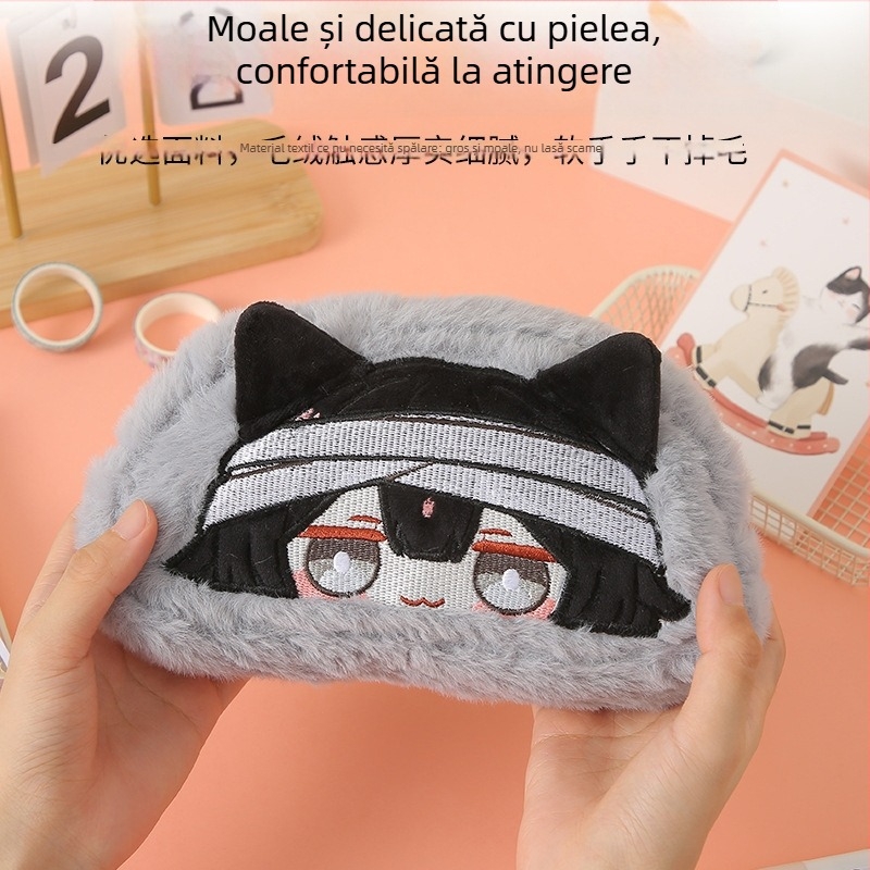Penar plușat pentru creioane, cu personaje de desene animate drăguțe, capacitate mare