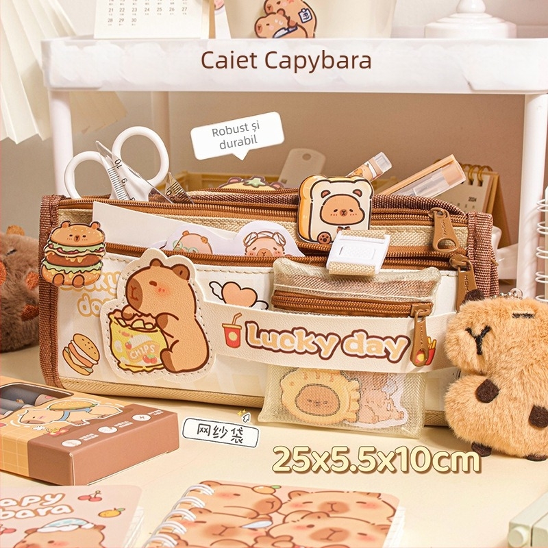 Penar Capybara cu capacitate mare, din pânză, stil minimalist coreean pentru fete, pentru elevi gimnaziu
