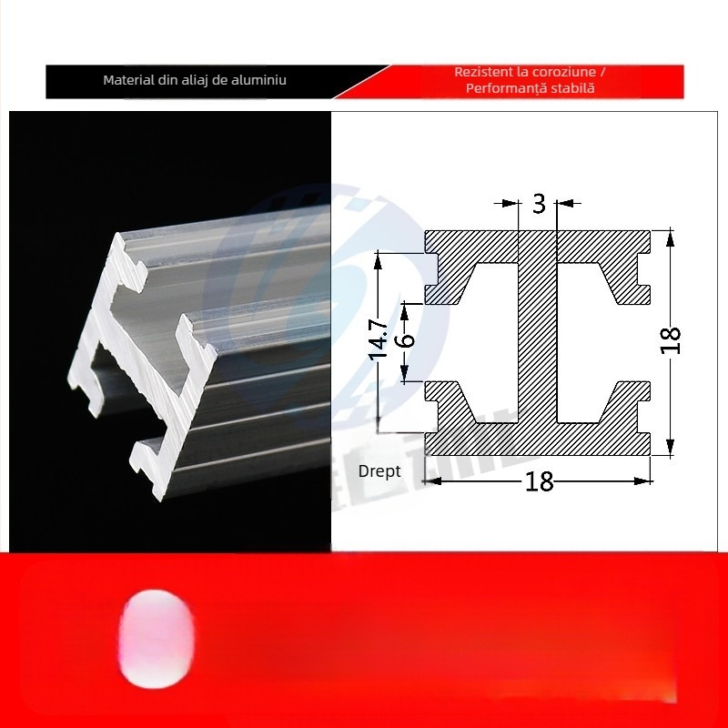 Bandă din aluminiu Tianxing cu canelare dublă 18×18; bandă din aluminiu 16×22 cu trei canale 18×25 pentru accesorii de ventuze