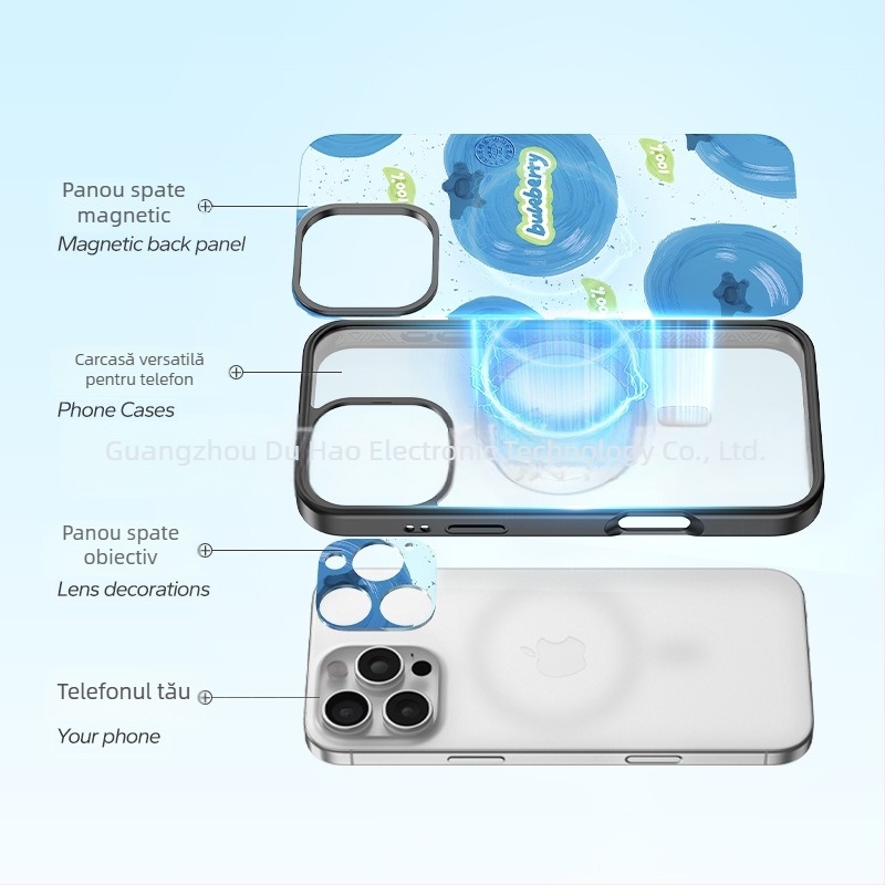 Husă magnetică pentru iPhone cu panou din spate interschimbabil, TPU transparent, pentru seria iPhone 12–16
